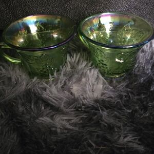 Iridescent Green Glass Cups